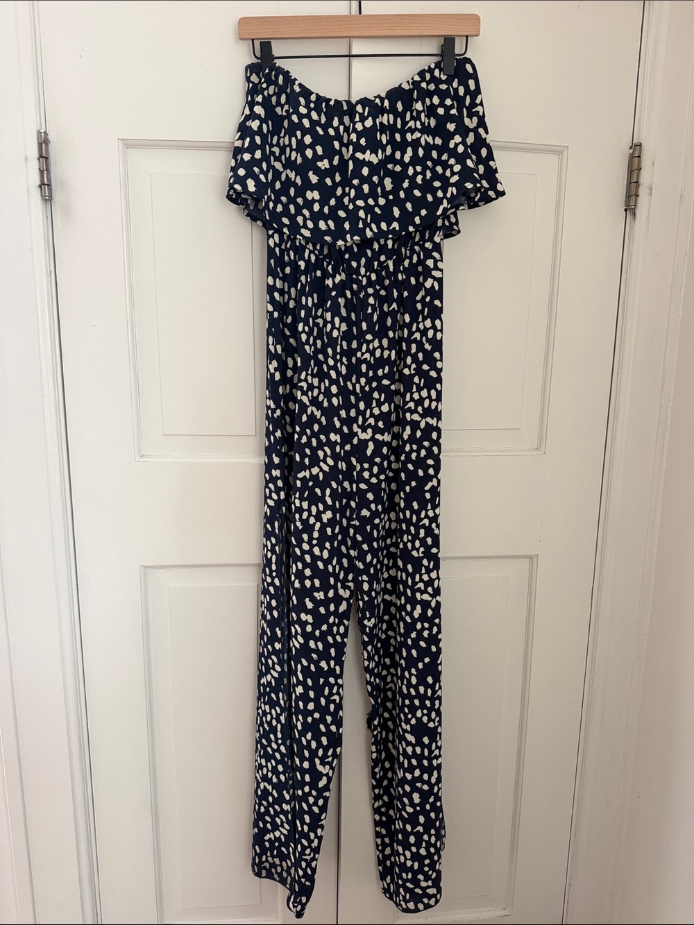 Blue Blush Navy and White Off-Shoulder Printed Jumpsuit